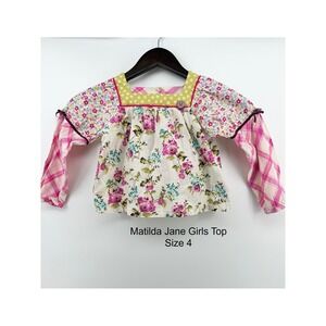 Matilda‎ Jane Girls Top Size 4 Floral Print Square Neck Long Sleeve